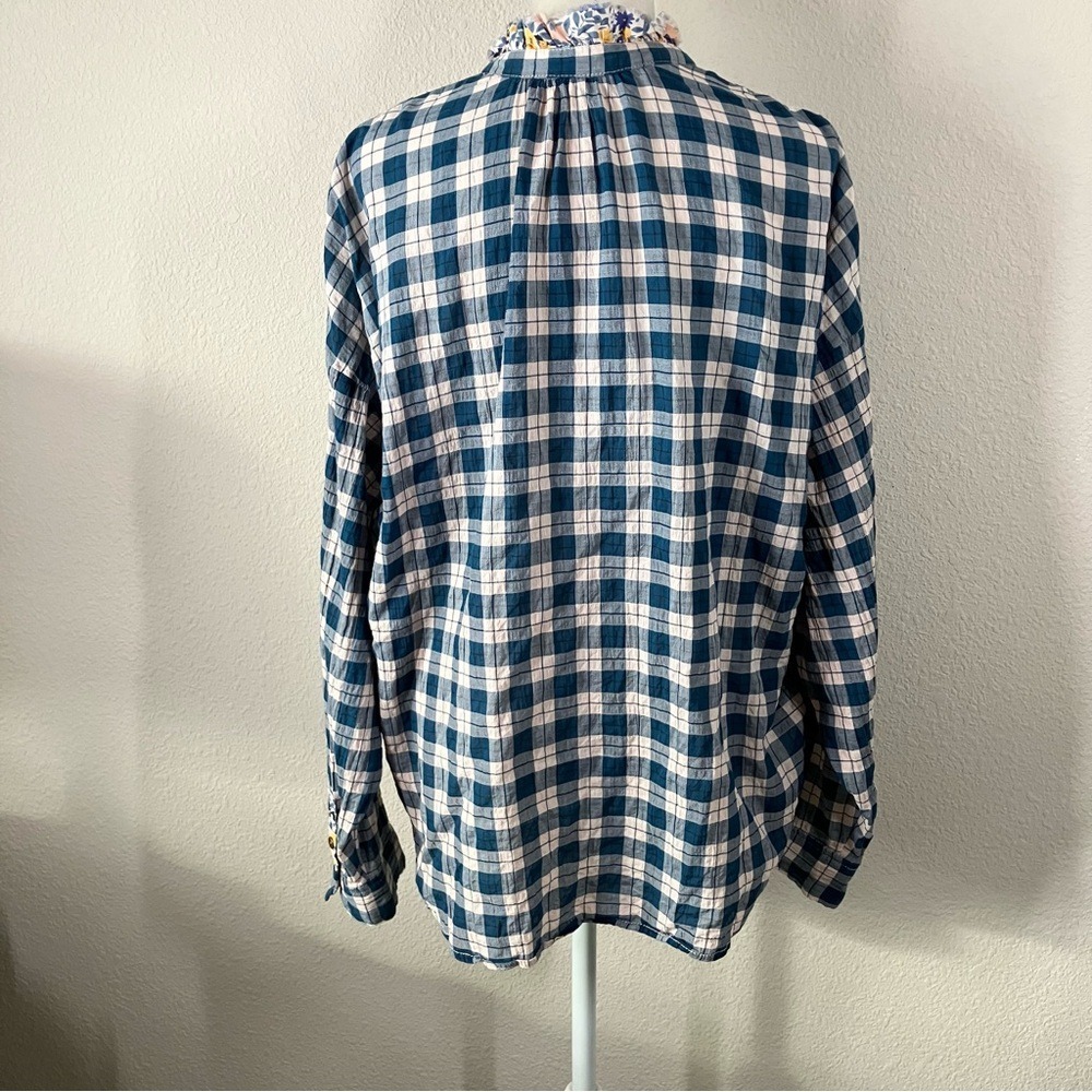 Anthropologie PILCRO Plaid Button Shirt M Floral Boho Cottage Festival Peasant - Picture 11 of 14